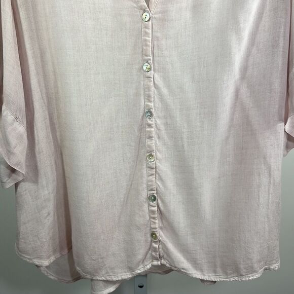 YOUNG FABULOUS & BROKE Women's Russo Ruffle Sleeve Button-Up Blouse Pink Large - Picture 6 of 10